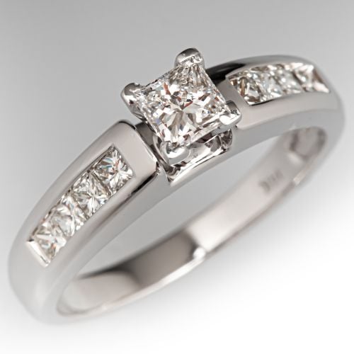 Princess Cut Diamond Engagement Ring 14K White Gold .38Ct G/VS2 GIA