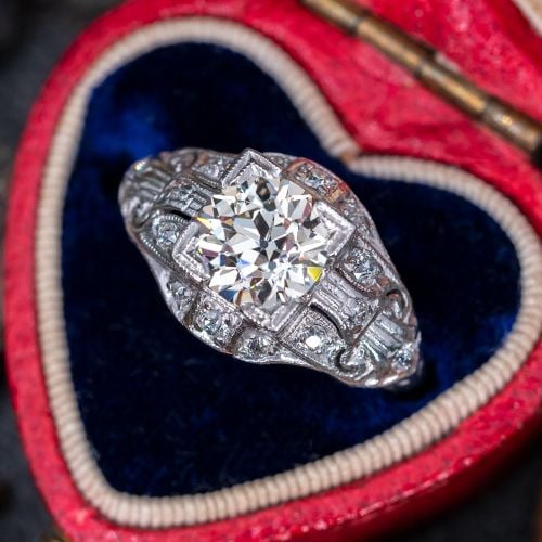 Wonderful 1920's Platinum Antique Diamond Engagement Ring 1.14ct M/VVS2 GIA