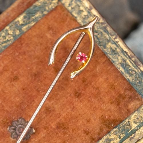 Vintage Yellow Gold Wishbone Stick Pin