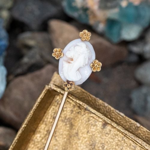 Vintage Yellow Gold Stick Pin w/ Shell Cameo