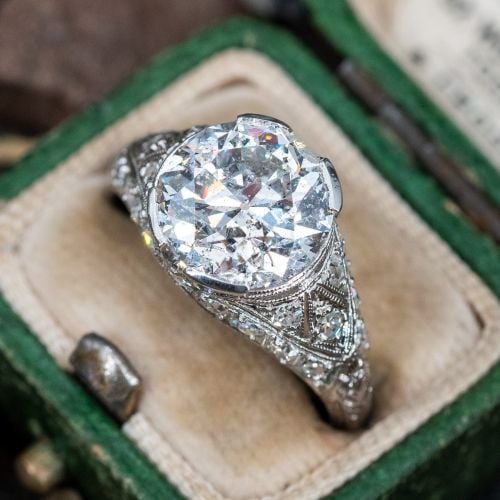 4 Carat Transitional Cut Diamond Art Deco Engagement Ring 4.12ct F/I2 GIA