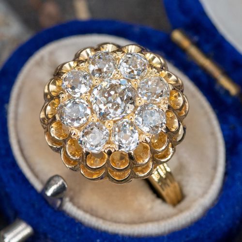 Bold Victorian Style Diamond Cluster Cocktail Ring 18K Yellow Gold