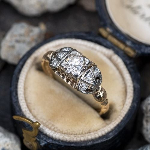 1940's Old Euro Diamond Engagement Ring 14K Yellow Gold