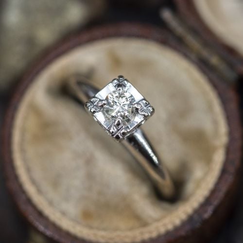 1950s Illusion Style Vintage Diamond Engagement Ring 14K White Gold .15ct J/VS2