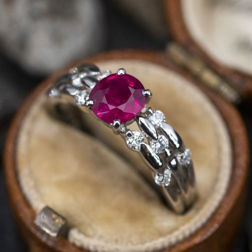 Ruby Engagement Ring w/ Diamond Accents Platinum