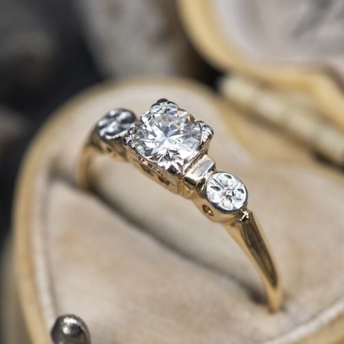 1940's Vintage Floral Diamond Engagement Ring .36ct H/SI1