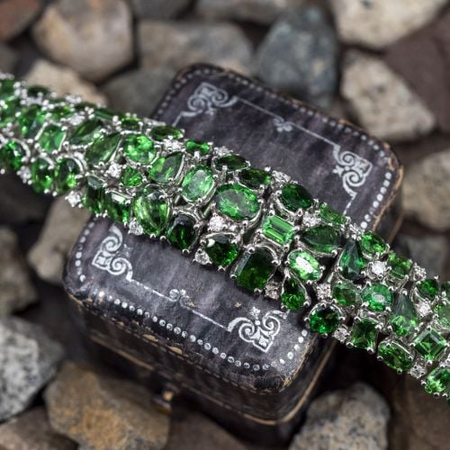 Stunning Tsavorite Garnet Bracelet w/ Diamonds 45+ Total Carats