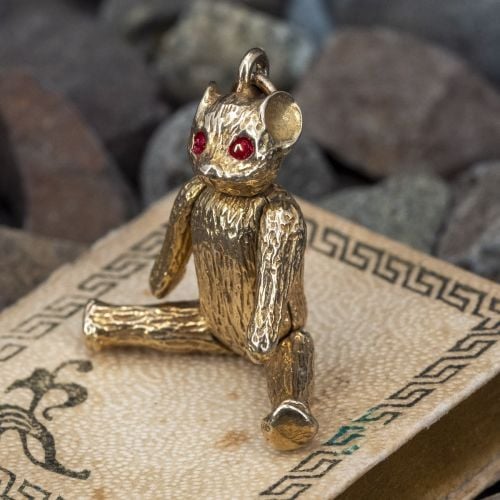 Vintage Articulating Cute Gold Mouse Charm