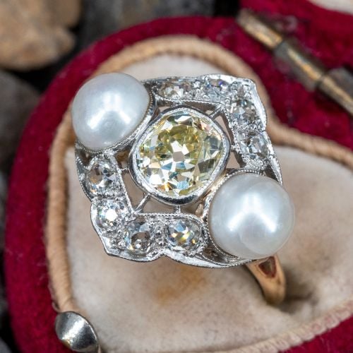 Circa 1900 Victorian Diamond & Pearl Ring 1.01ct O-P/SI2