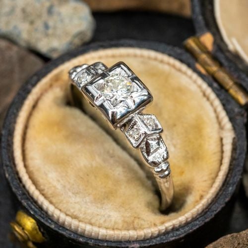 1950s Vintage Diamond Engagement Ring 14K White Gold
