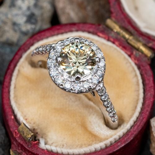 No Heat Montana Sapphire & Diamond Halo Engagement Ring 14K White Gold