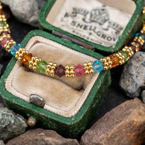 Colorful Crystal Bead Necklace 18K Yellow Gold