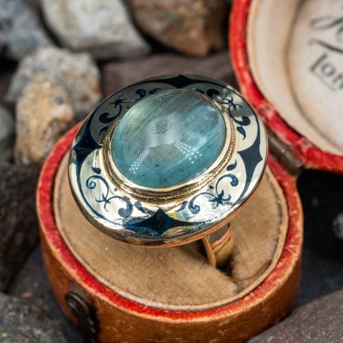 Vintage Aquamarine Ring w/ Black Enamel Details 14K Yellow Gold
