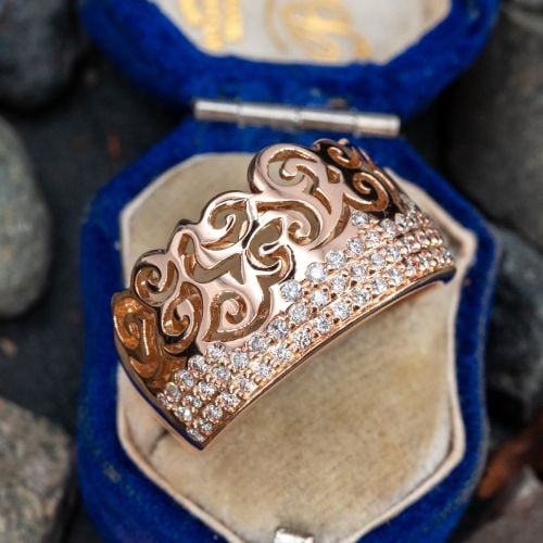 Pierced Swirl Design Diamond Ring 14K Rose Gold