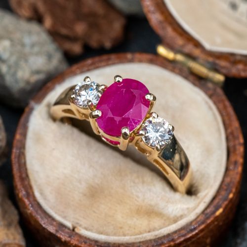 Ruby & Diamond Engagement Ring 14K Yellow Gold
