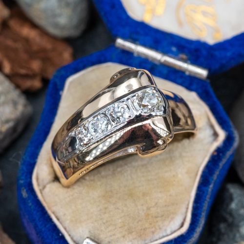 Men's Graduated Old Euro Diamond Ring Two Tone Gold