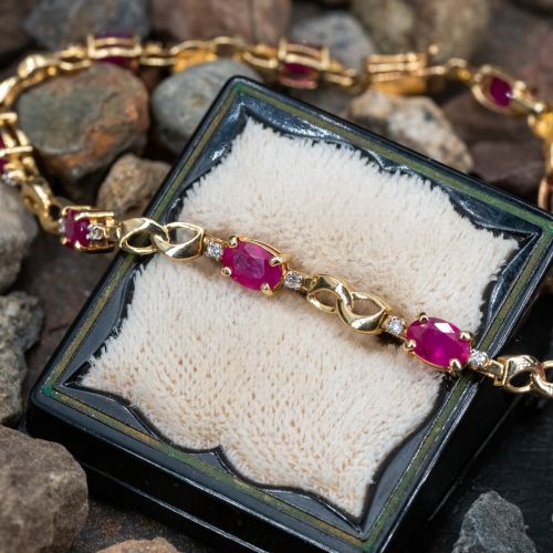 Ruby & Diamond Link Bracelet 14K Yellow Gold