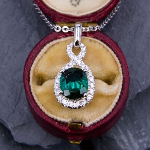 Gorgeous Tourmaline & Diamond Pendant Necklace 14K White Gold