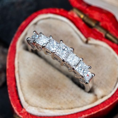 Princess Cut Diamond Seven-Stone Ring 14K White Gold, Size 4