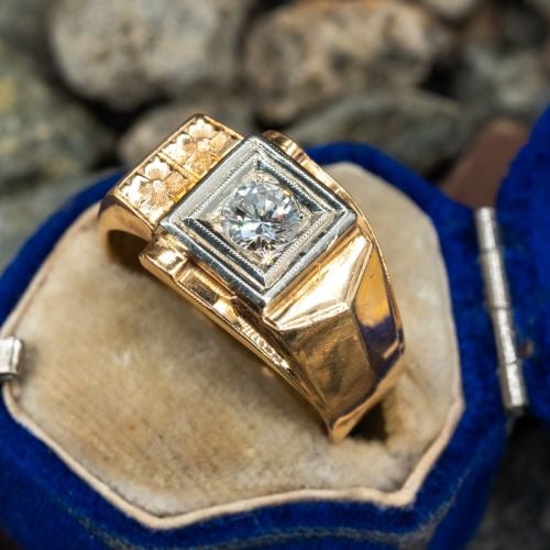 Retro-Vintage Mens Diamond Ring 14K Yellow Gold