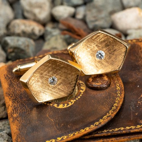 Men's Vintage Diamond Cufflinks 14K Yellow Gold