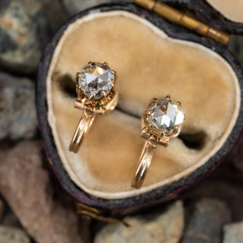 Victorian Rose Cut Diamond Earrings 14K Yellow Gold
