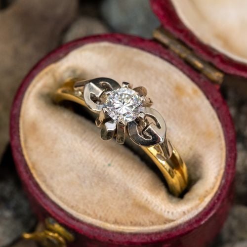 Vintage Diamond Solitaire Engagement Ring 18K 2-Tone Gold