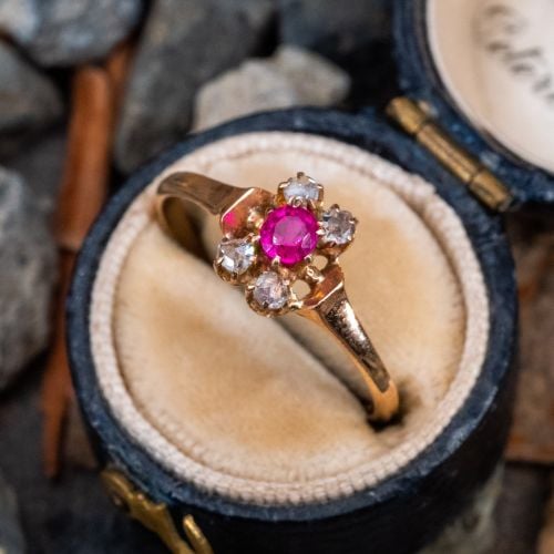 Antique Ruby & Diamond Ring 14K Rose Gold