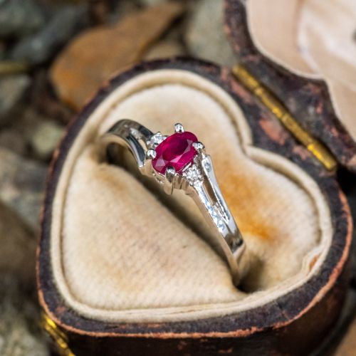 Oval Ruby Ring w/ Accents 14K White Gold