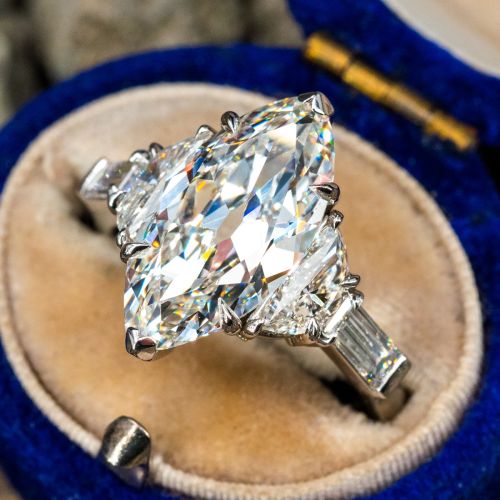 Outstanding Vintage 4 Carat Marquise Cut Diamond Ring Platinum 4.05ct G/VVS1 GIA