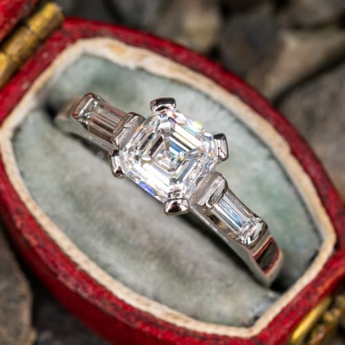 1 Carat Square Emerald Cut Diamond Engagement Ring Platinum