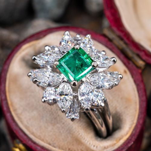 Gorgeous Emerald & Diamond Cluster Ring Platinum