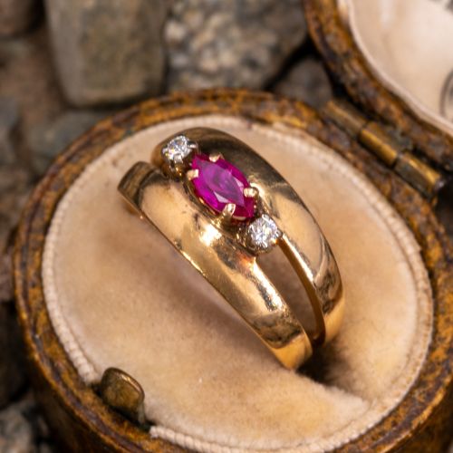 East-to-West Set Ruby & Diamond Ring 14K Yellow Gold