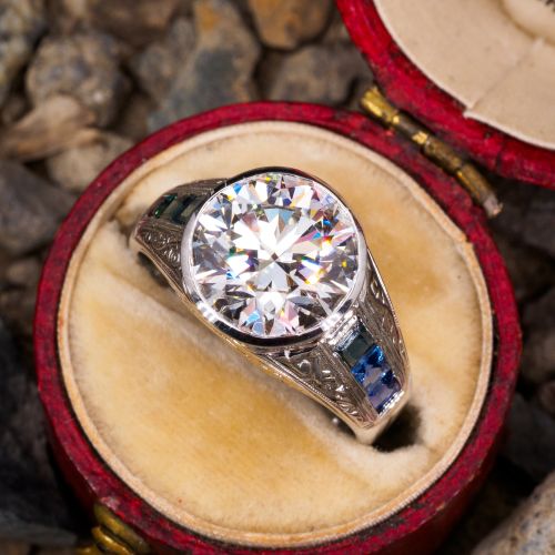 4 Carat F/VS2 Lab Grown Diamond in 1950s Sapphire Mounting 14K White Gold