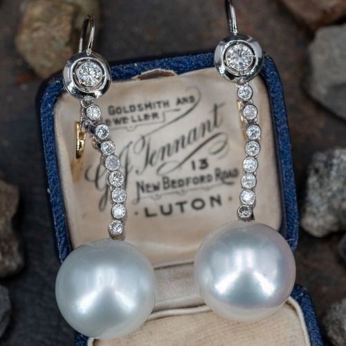 South Sea Pearl Earrings w/ Diamonds in Platinum & 18K