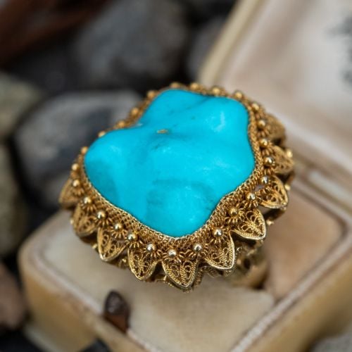Freeform Turquoise Cocktail Ring 14K Yellow Gold