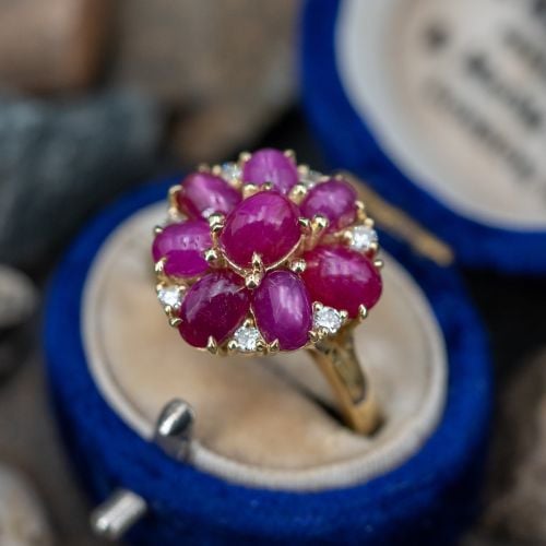 Star Ruby Cocktail Ring 18K Yellow Gold w/ Diamond Accents