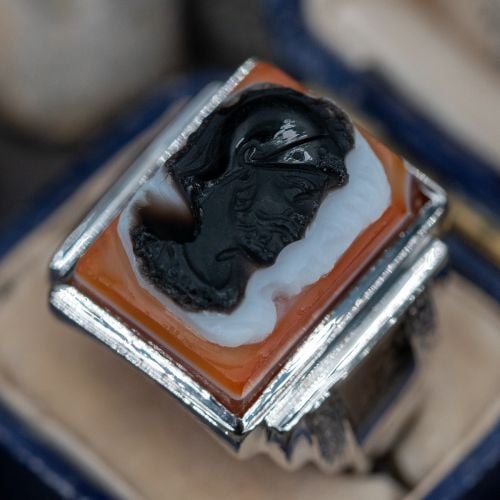 Mens White Gold Vintage Cameo Ring