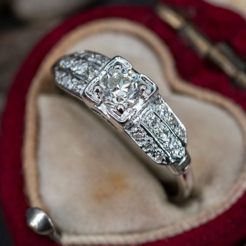 1940's Vintage Old Euro Diamond Engagement Ring .36ct J/SI1