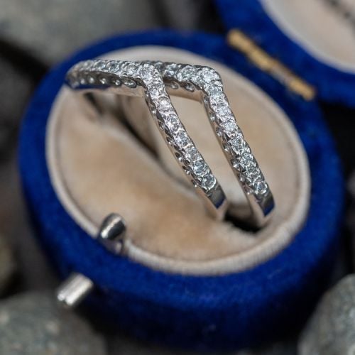 Pair of Diamond Wedding Ring Guards 14K White Gold, Size 5.75