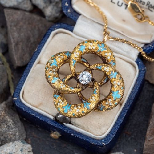 Circa 1910's Swirl Design Diamond Pendant Necklace 18K Yellow Gold
