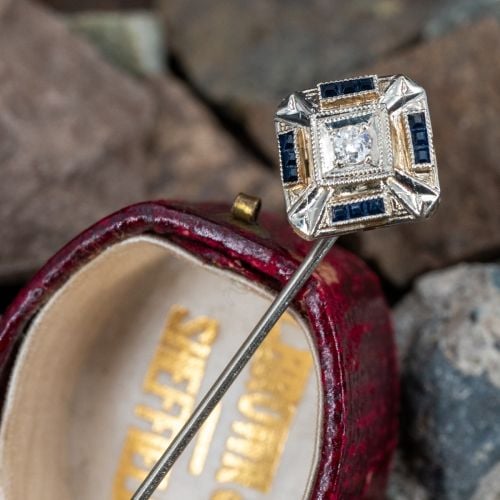 Art Deco Belais Diamond Stick Pin 18K White Gold