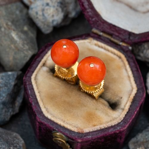 Gorgeous Pink Coral Stud Earrings 14K Yellow Gold