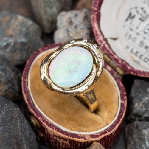 Opal Doublet Ring w/ Diamond Accents 14K Yellow Gold