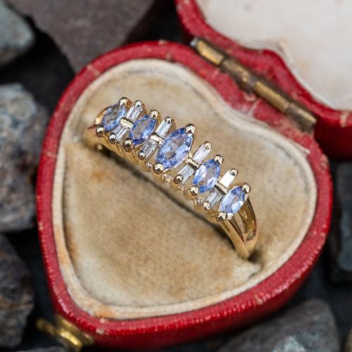 Marquise Cut Tanzanite Ring w/ Diamond Accents 14K Yellow Gold