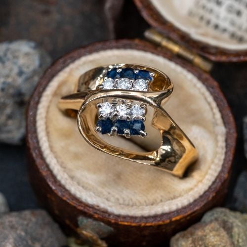 Sapphire & Diamond Swirl Ring 14K Yellow Gold