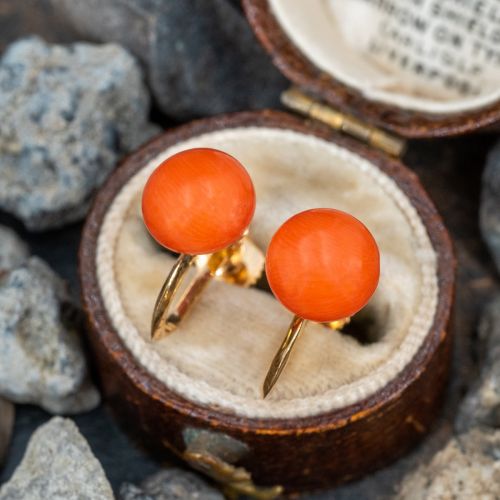 Vintage Coral Earrings Non-Pierced 14K Yellow Gold