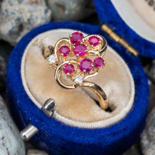 Swirl Design Ruby & Diamond Ring 14K Yellow Gold