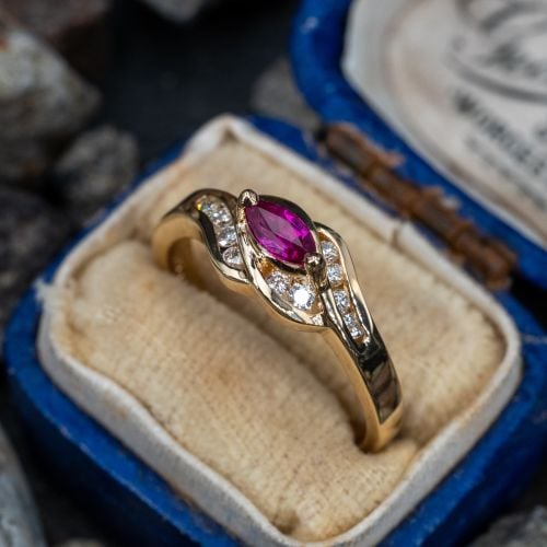 Marquise Ruby Ring w/ Diamond Accents 14K Yellow Gold