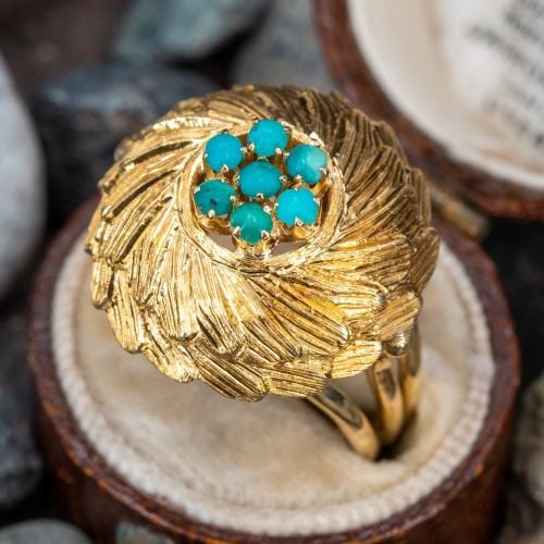 Retro Turquoise Cocktail Ring 18K Yellow Gold